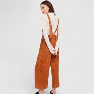 Free People Wide-Leg Crop Jumpsuit In Natural Goat Suede